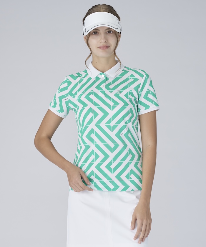 LANVINSPORT 幾何学柄プリント半袖ポロシャツ【Sunscreen NIR】 グリーン 40