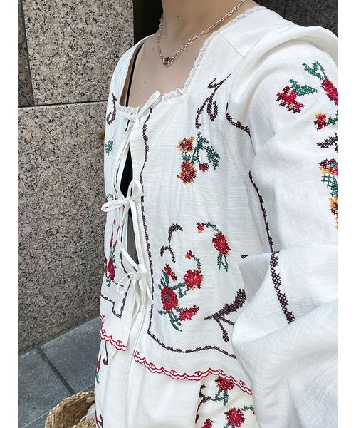 KETTY ケティ ヴィンテージ リボン4つ 刺繍 レース ピンク ジャケット XS-Lサイズあり【SETTAN/セッタン】フラワーレース/ ドット