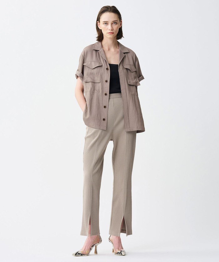 UNCRAVE 【洗濯機洗い可】プリーツリブ スリットパンツ グレージュ 2 UNCRAVE 【洗濯機洗い可】プリーツリブ スリットパンツ グレージュ 2