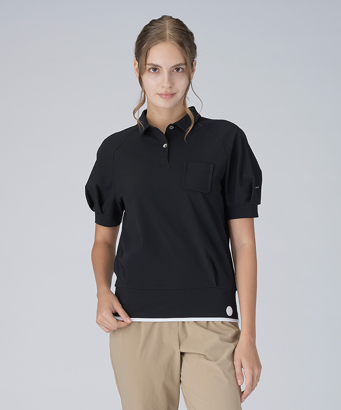 LANVINSPORT ボリュームスリーブ半袖シャツ【Sunscreen NIR/吸汗】 ブラック 40