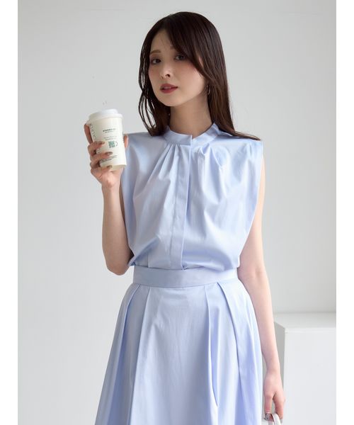 ブラウス シャツ フロントタックノースリーブ レディース フロントタックノースリーブシャツブラウス(シャツ)｜トップス