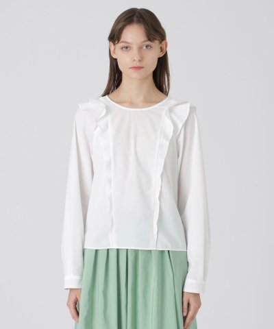 コットンライクナチュラルローンフリルブラウス