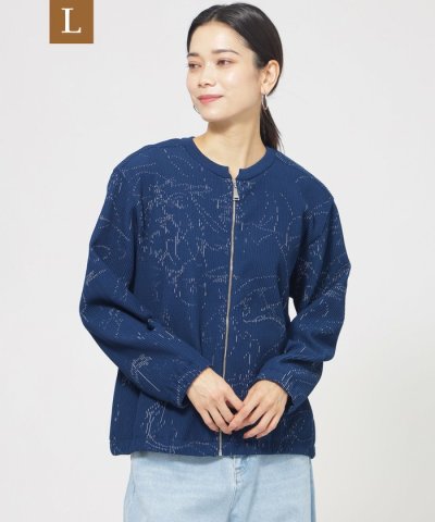 【L】【ウォッシャブル】ドローイングタックニットブルゾン
