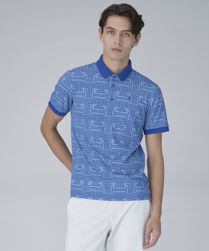 LANVINSPORT モノグラム柄半袖ポロシャツ【Sunscreen NIR/吸汗速乾】 ブルー 40