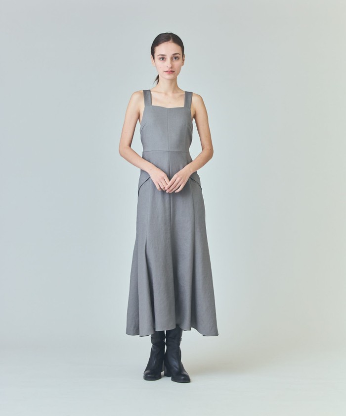 GRACECONTINENTAL リネンタッチロングドレス グレー 36 GRACECONTINENTAL リネンタッチロングドレス グレー 36