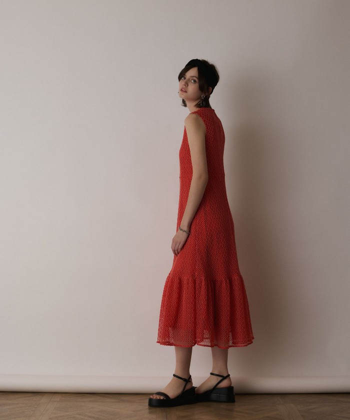 GRACECONTINENTAL メッシュロングワンピース レッド 38 GRACECONTINENTAL メッシュロングワンピース レッド 38