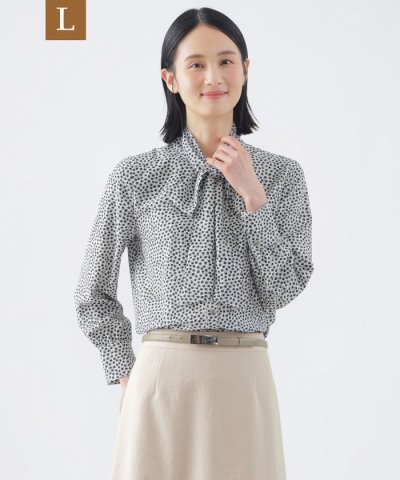 【L】【新色追加】【ウォッシャブル】ジオメトリックプリントブラウス