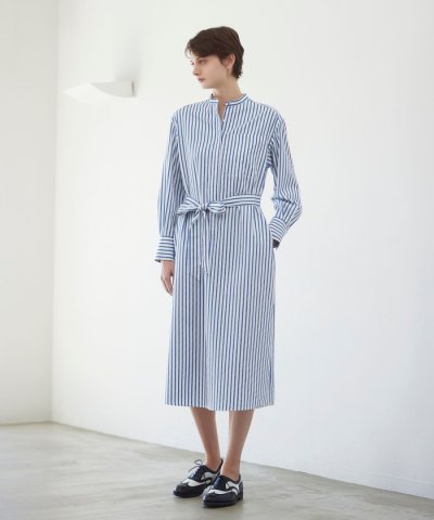 【ウォッシャブル】ドレープストライプ　ワンピース