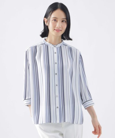 【ウォッシャブル】マルチストライププリントシャツブラウス