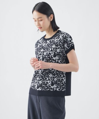 【ウォッシャブル】ヴィスコースストレッチフレンチスリーブジャカードニット