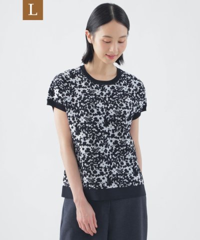 【L】【ウォッシャブル】ヴィスコースストレッチフレンチスリーブジャガードニット