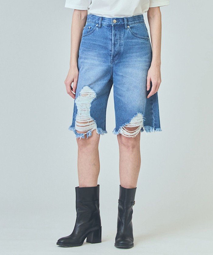GRACECONTINENTAL クラッシュハーフパンツ ブルー 36 GRACECONTINENTAL クラッシュハーフパンツ ブルー 36
