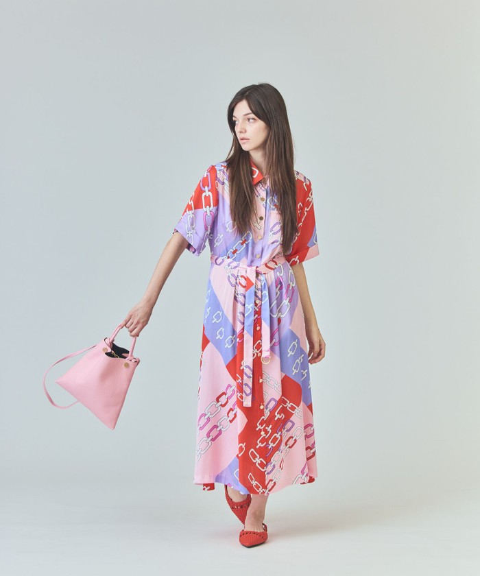 GRACECONTINENTAL チェーンシャツドレス レッド 36 GRACECONTINENTAL チェーンシャツドレス レッド 36