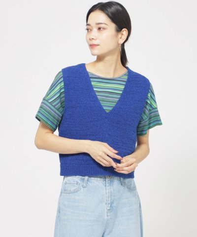 【ウォッシャブル】ファンシーテープヤーンニットベスト