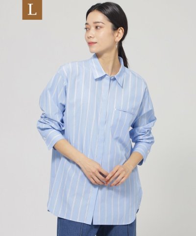 【L】【ウォッシャブル】ラメストライプシャツ