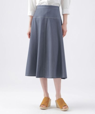 【ウォッシャブル】ライトシャンブレーデニムフレアスカート