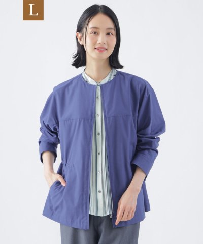 【L】【はっ水】【ウォッシャブル】T/Cタッサーノーカラーブルゾン