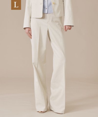 【L】コットンリネンブレンドオックスワイドパンツ