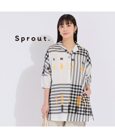 【Sprout.】ウォッシャブル　チェックカットジャカード　ブラウス