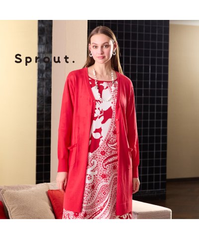 【Sprout.】綿ナイロン　Vネックニットカーディガン