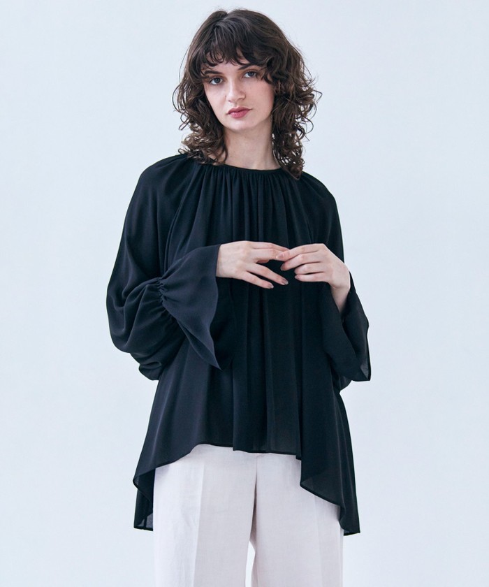 BEIGE 【洗える】MUSCARI / ソフトシルクキャンディースリーブブラウス BLACK 4 BEIGE 【洗える】MUSCARI / ソフトシルクキャンディースリーブブラウス BLACK 4