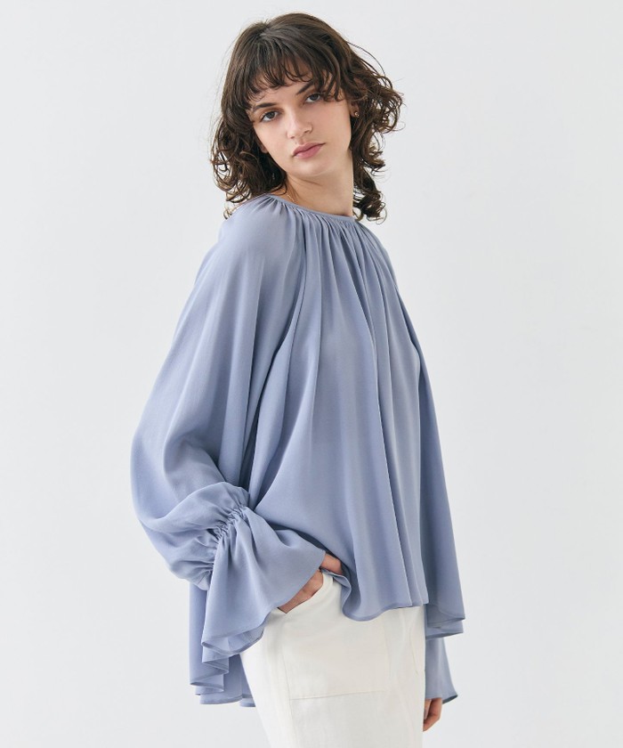 BEIGE 【洗える】MUSCARI / ソフトシルクキャンディースリーブブラウス ANTIQUEBLUE 2 BEIGE 【洗える】MUSCARI / ソフトシルクキャンディースリーブブラウス ANTIQUEBLUE 2