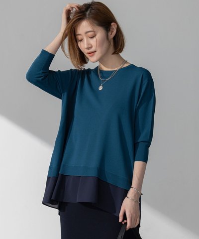 【洗える】レーヨンポリエステルストレッチ シャツコンビ ニット