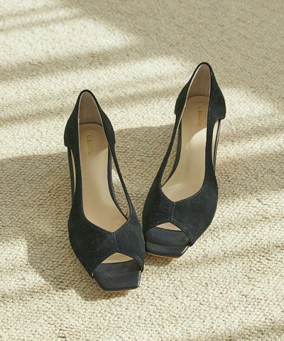 バタフライカット スクエア オープントゥ パンプス