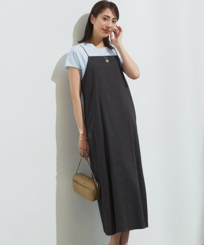 【洗える】リネンレーヨンストレッチ  Iライン キャミソール ワンピース