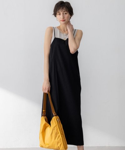【洗える】リネンレーヨンストレッチ  Iライン キャミソール ワンピース