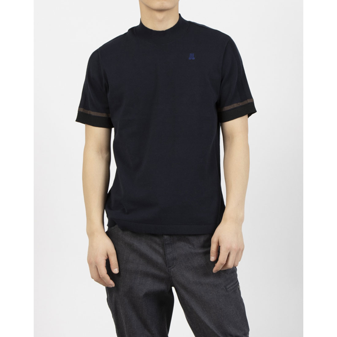 LANVINSPORT モックネック半袖ニットシャツ ネイビー 42 LANVINSPORT モックネック半袖ニットシャツ ネイビー 42