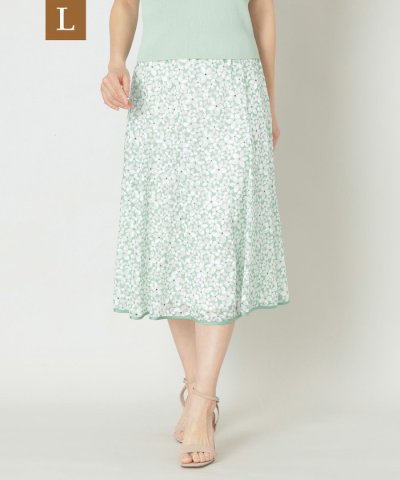 【L】ジャスミンプリントパネル スカート