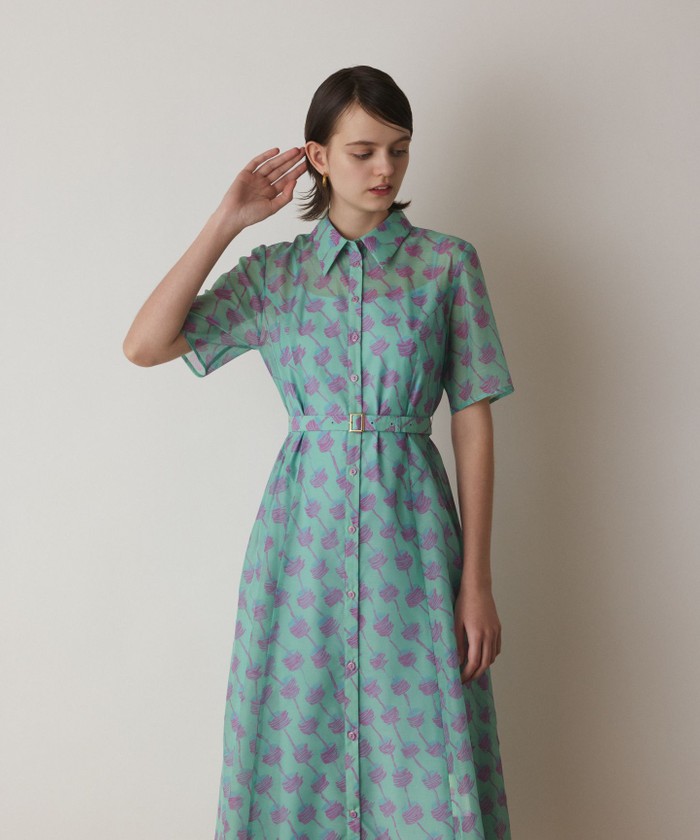 GRACECONTINENTAL ドローイングプリントワンピース グリーン 36 GRACECONTINENTAL ドローイングプリントワンピース グリーン 36