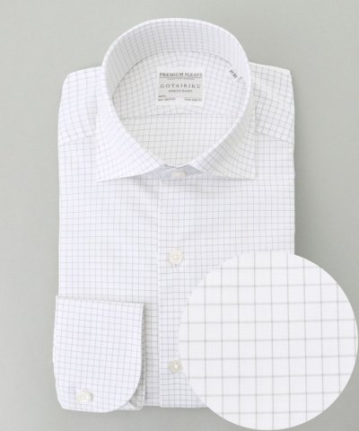 【形態安定】PREMIUMPLEATS_スモールワイドカラー 通年ドレスシャツ_