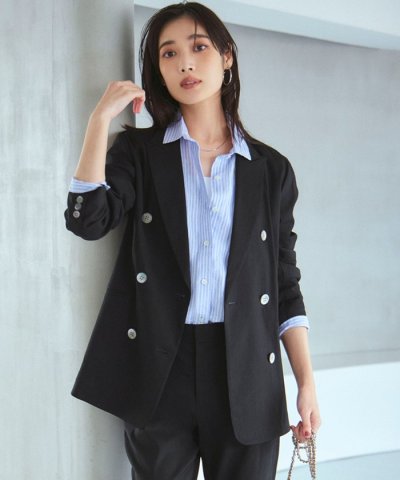 【洗える】リネンレーヨンストレッチ ダブル ジャケット