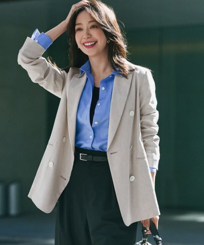 【洗える】リネンレーヨンストレッチ ダブル ジャケット