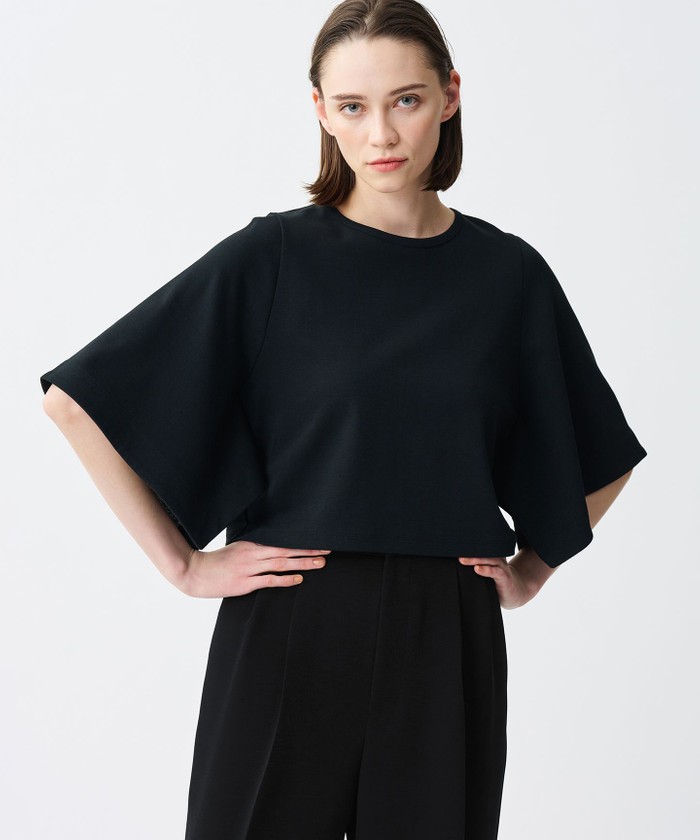 UNCRAVE 【UVカット・接触冷感・洗濯機洗い可】ダブルフェイスジャージー ハンカチスリーブ ブラック F