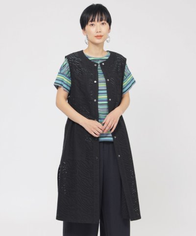 【ウォッシャブル】パンチングゼブラロングジレ