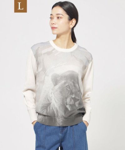 【L】【ウォッシャブル】ライオンプリントニットプルオーバー