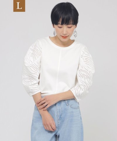 【L】【ウォッシャブル】パンチングゼブラコンビカットソー