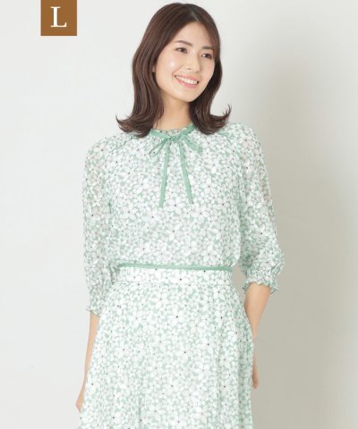 【L】ジャスミンプリントリボン ブラウス