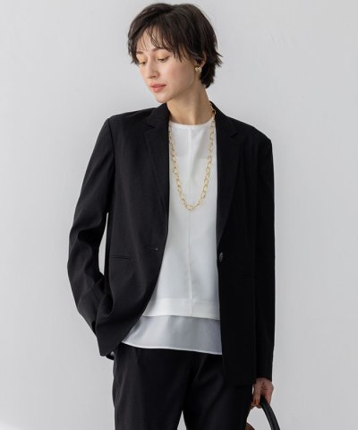 【洗える】リネンレーヨンストレッチ テーラード ジャケット