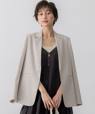 【洗える】リネンレーヨンストレッチ テーラード ジャケット