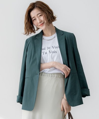 【洗える】リネンレーヨンストレッチ テーラード ジャケット