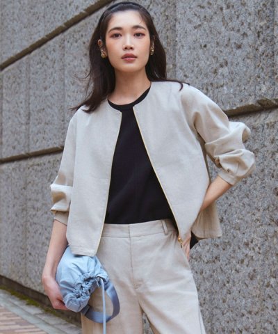 【洗える】リネンレーヨンストレッチ ブルゾン