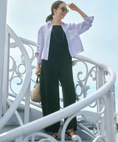 【洗える】リネンレーヨンストレッチ スクエアネック オールインワン