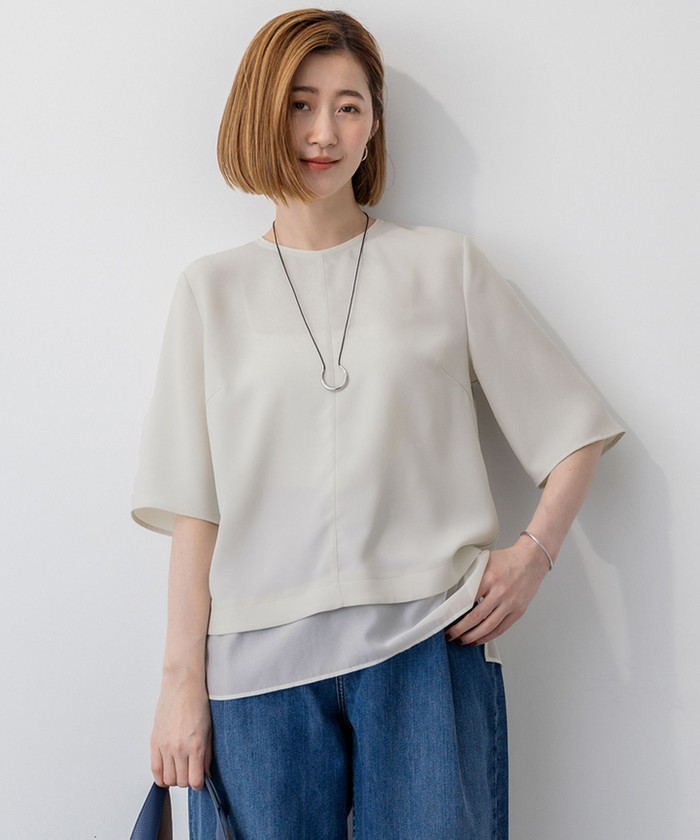 今期【吸水速乾、接触冷感】ストレッチジョーゼット シアーコンビ カットソー 吸水速乾/UVカット/接触冷感】ストレッチジョーゼット シアー