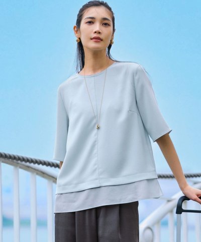 【吸水速乾/UVカット/接触冷感】ストレッチジョーゼット シアーコンビ カットソ