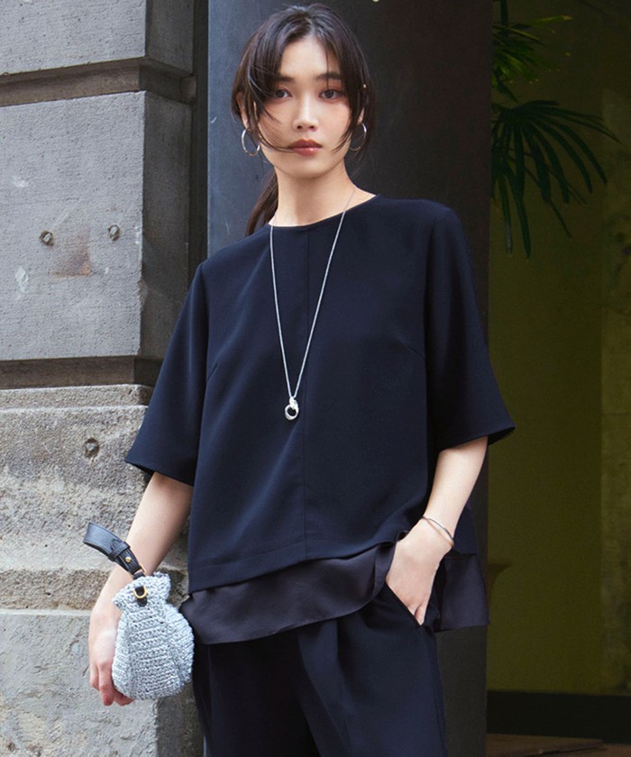 今期【吸水速乾、接触冷感】ストレッチジョーゼット シアーコンビ カットソー 吸水速乾/UVカット/接触冷感】ストレッチジョーゼット シアー