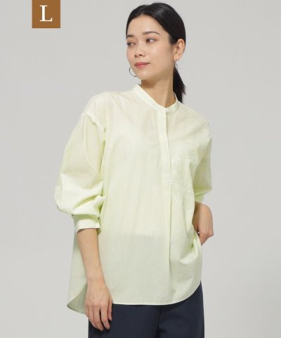 【L】【ウォッシャブル】ラメストライプエンブロイダリーブラウス